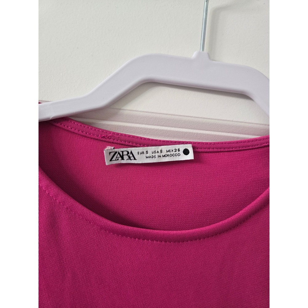 Zara Womens Magenta Pink Long Sleeve Knot Front Draped Midi Dress Size S - Picture 3 of 5